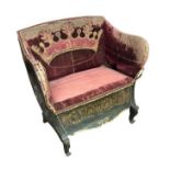 A RARE 19TH CENTURY RUSSIAN TWO SEAT SETTEE The painted pine and parcel gilt frame with original