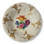 MEISSEN, A MID 19TH CENTURY HARD PASTE PORCELAIN PART JEWELLED CABINET PEDESTAL BOWL Centrally