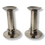 A PAIR OF VINTAGE GERMAN PLAIN SILVER CYLINDRICAL CANDLESTICKS Hallmarked with crescent and crown