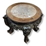 A 19TH CENTURY CHINESE ROSEWOOD PLANT/JARDINIÈRE STAND With inset rouge marble top above pierced and