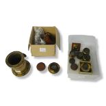SELECTION OF BRASS LENSES AND ROLLERBLIND SHUTTERS. Largest lens does not have any glass it is