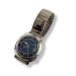 LORD WELLINGTON, A VINTAGE STAINLESS STEEL GENTS WRISTWATCH Circular marine blue dial with