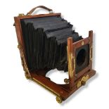 THORNTON PICKARD HALF PLATE LARGE FORMAT WOODEN & BRASS CAMERA. No lens. Black Bellows, ground glass