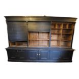 A VERY LARGE AND IMPRESSIVE VICTORIAN DESIGN PAINTED PINE SHOP'S CABINET With stepped cornice