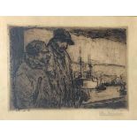 EUGEEN VAN MIEGHEM, 1875 - 1930, ETCHING Titled ‘Loafers C1920’, signed, mounted, framed and glazed.