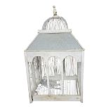 A VICTORIAN STYLE ZINC AND CREAM PAINTED PINE BIRDCAGE. (38cm x 42cm x 72cm) Condition: good overall