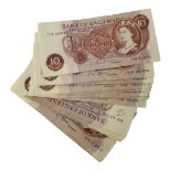 A COLLECTION OF BRITISH TEN SHILLING BANKNOTES Having a Queen Elizabeth II portrait bust. (approx