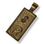 A VINTAGE 9CT GOLD 'ASTRONOMY' RECTANGULAR PENDANT With embossed 'Aries The Ram' and initial ‘S’. (