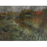 JOHN NICHOL, 20TH CENTURY PASTEL Landscape, river scene with arched bridge, signed lower left,