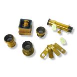 5 x BRASS LENSES including one telephoto and also a set of waterhouse stops