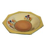 CLARICE CLIFF, BIZARRE RANGE, AN ART DECO OCTAGONAL AUTUMN CROCUS FRUIT BOWL, CIRCA 1928 - 1933