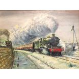 BRIAN J. COLLINGS, B. 1939, OIL ON BOARD Portrait of the steam train Carew Castle, dated 1977,
