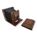 UNDERWOOD TOUROGRAPH. Half plate large format wooden camera with lens and 1 x DDS. Black bellows