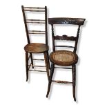 TWO 19TH CENTURY BAR BACK CHILD CORRECTIONAL CHAIRS One with carved back and cane seat, the other