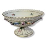 DRESDEN, A 20TH CENTURY PORCELAIN ORNAMENTAL PEDESTAL TAZZA Polychrome painted with blossoms,