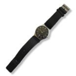 SKAGEN, A DANISH STAINLESS STEEL GENTS WRISTWATCH Circular black dial with calendar window and