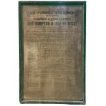 RED FUNNEL STEAMERS, AN ORIGINAL RAILWAY TIMETABLE POSTER Framed and glazed. Condition: stained