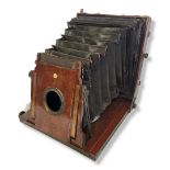 LONSDALE BROTHERS WHOLE PLATE WOODEN BELLOWS CAMERA with ?Sun? lensboard. No lens, ground glass