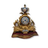 JAPY FRÈRES, A 19TH CENTURY BRONZE ORMOLU AND PORCELAIN MANTLE CLOCK Having a scrolled case set with