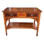 A 19TH CENTURY SHERATON REVIVAL MAHOGANY AND INLAY SERVING TABLE With a single drawer above a