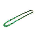 A WHITE METAL AND DIAMOND CLASPED GREEN TURQUOISE NECKLACE, WHITE METAL. (tested for 18ct, length