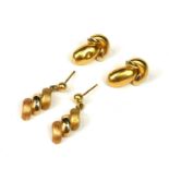 TWO PAIRS OF 18CT GOLD EARRINGS. (8.6g)