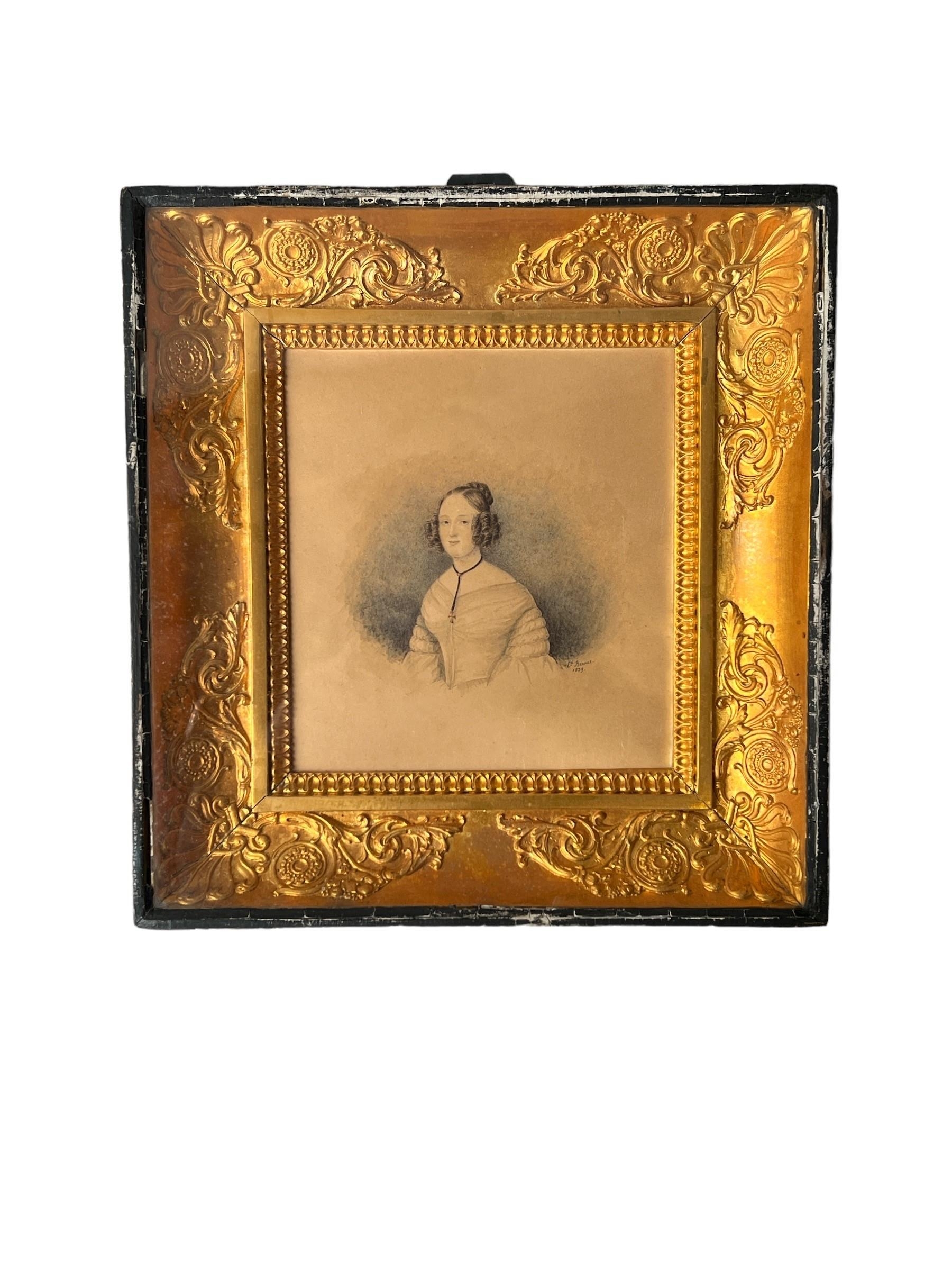 ED BENNER, 19TH CENTURY CONTINENTAL WATERCOLOUR PORTRAIT MINIATURE OF A YOUNG LADY Signed, dated - Image 2 of 3
