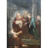 17TH CENTURY ITALIAN OIL ON CANVAS, THE PRESENTATION OF JESUS AT THE TEMPLE, FRAMED. (sight 49.5cm x