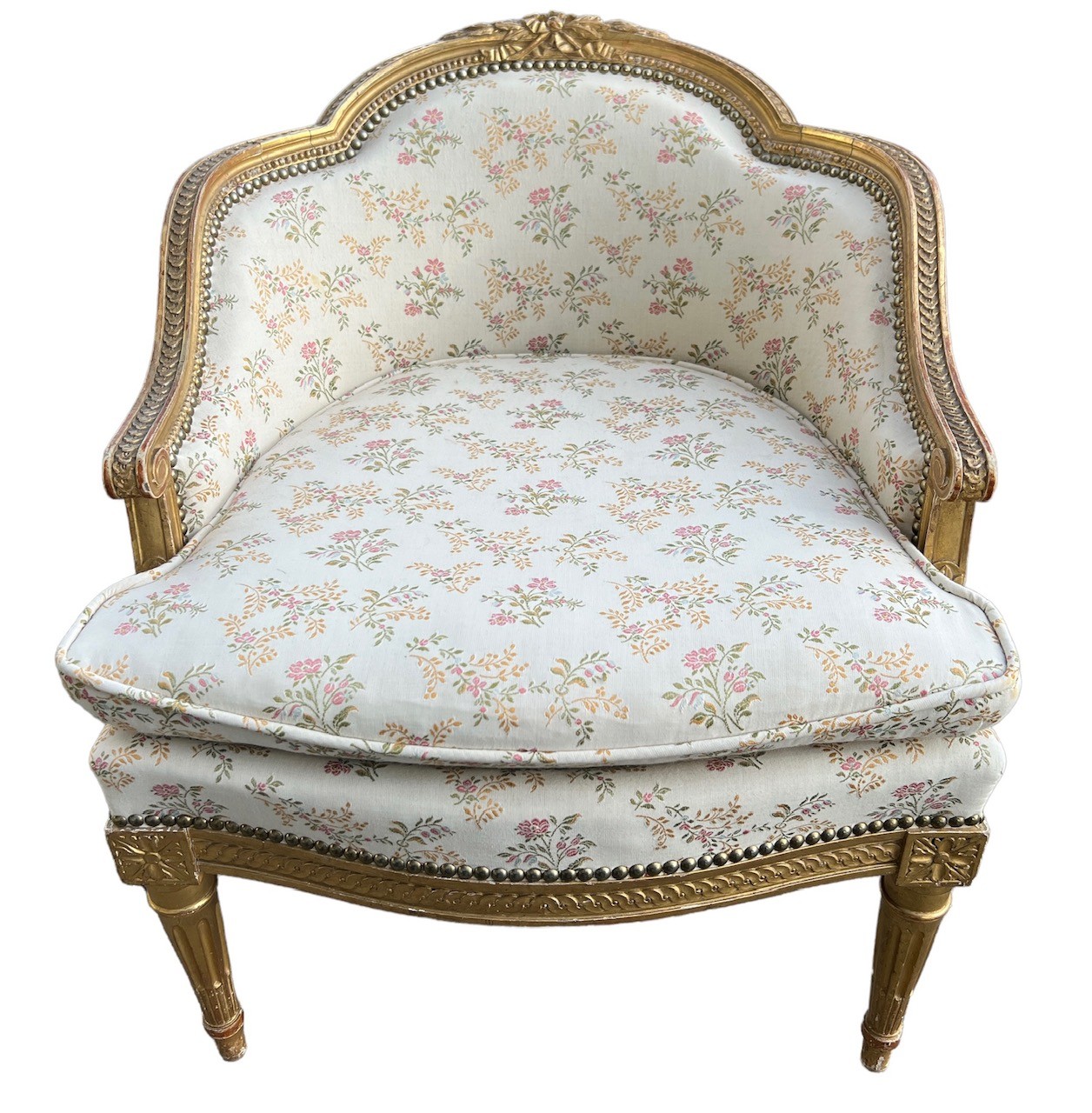 A FINE 19TH CENTURY FRENCH LOUIS XVI DESIGN CARVED GILTWOOD UNHOLSTERED DUCHESSE BRISSE, The - Image 7 of 7