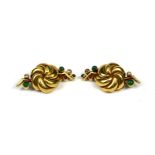 CARTIER, EARLY 20TH CENTURY FRENCH 18CT YELLOW GOLD, DIAMOND, EMERALD, RUBY AND SAPPHIRE CLIP ON