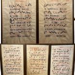 FIVE 17TH CENTURY OR EARLIER SHEET MUSIC MANUSCRIPT ON VELLUM All framed and glazed. (two largest