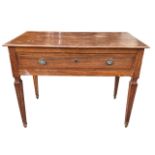 AN 18TH CENTURY FRENCH WALNUT SINGLE DRAWER SERVING TABLE Raised on four tapering and reeded