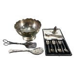 HAWKSWORTH, EYRE & CO. LTD, A SILVER PRESENTATION BOWL, TOGETHER WITH A CASED SET OF SILVER