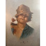 ARTURO PETROCELLI, ITALIAN, 1856 - 1926, OIL ON BOARD Portrait of a young boy smoking a pipe,