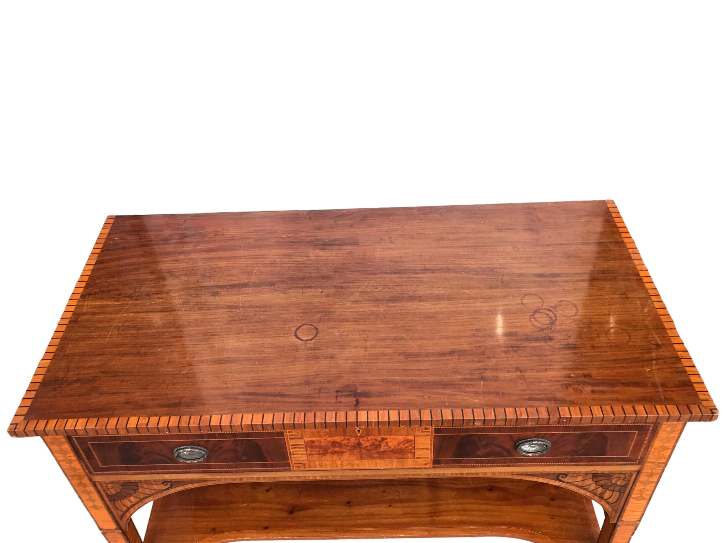 A 19TH CENTURY SHERATON REVIVAL MAHOGANY AND INLAY SERVING TABLE With a single drawer above a - Image 4 of 4
