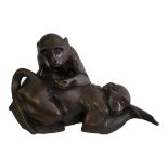 SIRIO TOFANARI, ITALIAN, 1886 - 1969, BRONZE SCULPTURE, MONKEYS Signed. (38cm x 21cm) Condition: