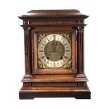 LENZKIRCH, EARLY 20TH CENTURY OAK MANTLE CLOCK Having square brass dial with silvered chapter ring