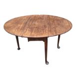 AN 18TH CENTURY MAHOGANY GATELEG DINING TABLE Raised on four pad feet. (h 71cm x d 44cm x w 106cm,