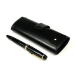 MONTBLANC, A 14CT GOLD NIB FOUNTAIN PEN HAVING LEATHER CARRYING CASE.