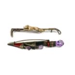 A VICTORIAN SCOTTISH SILVER, AGATE AND AMETHYST DIRK DAGGER BROOCH Together with a G.W. Lewis &