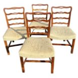 A SET OF FOUR 18TH CENTURY GEORGE III MAHOGANY DINING CHAIRS With shaped pierced backs above