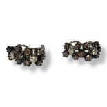 A PAIR OF VINTAGE 18CT WHITE GOLD AND FANCY DIAMOND EARRINGS Having an arrangement of cognac and