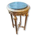 AN EARLY 20TH CENTURY FRENCH GILTWOOD AND MARBLE INSET PLANT/SIDE TABLE With carved and pierced