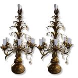 A LATE 19TH CENTURY PAIR OF FRENCH GILT METAL SEVEN BRANCH CANDELABRA With leaf decoration,