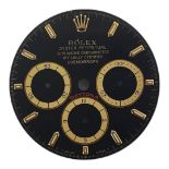 ROLEX, DAYTONA, A BLACK AND GOLD TONE COSMOGRAPH WATCH DIAL Having three subsidiary dials with