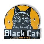 A CAST IRON AND ENAMEL 'BLACK CAT CIGARETTES' ADVERTISING SIGN,of dome form on yellow ground. (