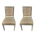 A PAIR OF LATE 19TH CENTURY FRENCH SALON CHAIRS In a distressed cream painted finish and upholstered