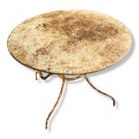 A STEEL AND WROUGHT IRON CIRCULAR GARDEN TABLE. (diameter 90cm x 73cm) Condition: surface rust