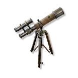 AFTER KELVIN & HUGHES OF LONDON, A LATE 20TH CENTURY REFRACTING BRASS TELESCOPE Polished brass body,