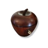 A 20TH CENTURY GEORGIAN STYLE APPLE FORM WOODEN TEA CADDY Complete with lock and key. (h 11cm)